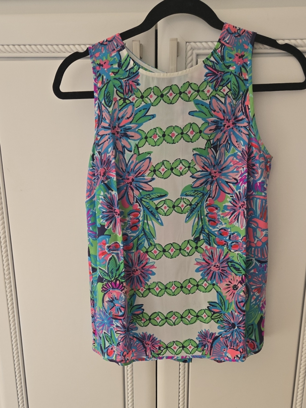 Bright Floral Sleeveless Top in Pink, Blue & Green